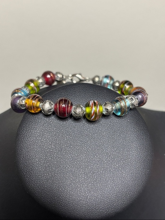 Source Unknown Jewelry - Vintage Made with Love Dichroic Glass Colorful Beaded Bracelet